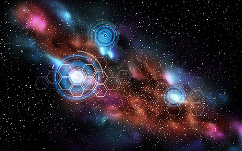 星空 星系,未来技术网络恒星星系夜空与虚拟投影中的网络投影背景