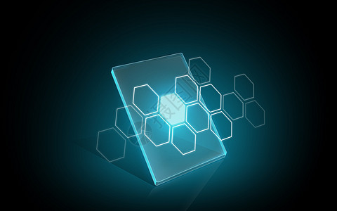 现代技术网络未来主义空白照明虚拟平板电脑六角图案数字屏幕六边形虚拟平板电脑数字屏幕图片