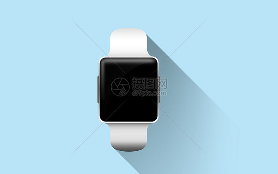 现代技术,象媒体智能手表与黑色空白屏幕蓝色背景用黑色空白屏幕智能手表图片