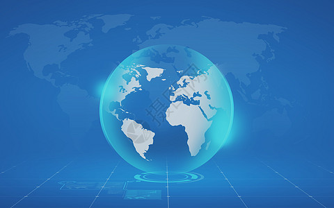 全球商业,大众媒体现代技术虚拟地球仪投影蓝色背景背景图片
