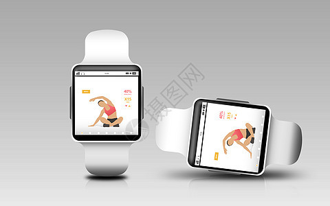 现代技术,运动,象,响应媒体智能手表与健身应用屏幕上的灰色背景智能手表与健身应用程序屏幕上图片