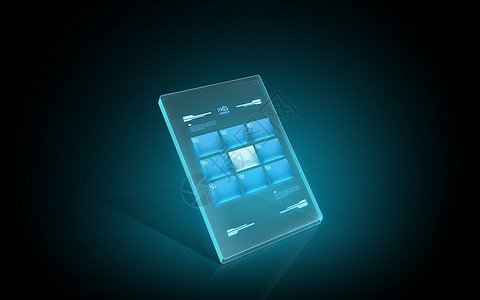 现代技术未来主义照明虚拟平板电脑数字屏幕界与按钮发光的虚拟平板电脑,屏幕上按钮图片