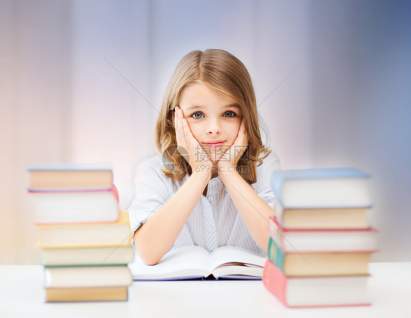 教育人孩子学校学生女孩阅读书籍玫瑰石英宁静梯度背景学生女孩读书