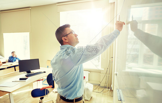 教育学校学教学人的教师站学生前,教室的白板上写些东西学生老师学校白板上写字图片