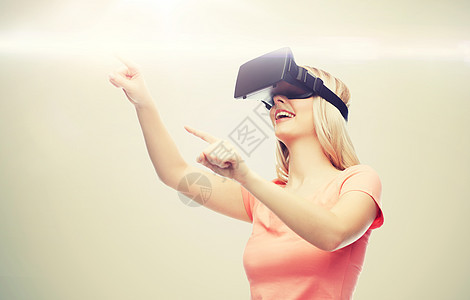 技术,虚拟现实,娱乐活动人的快乐的轻妇女与虚拟现实耳机3D眼镜灰色背景激光女虚拟现实耳机3D眼镜女图片