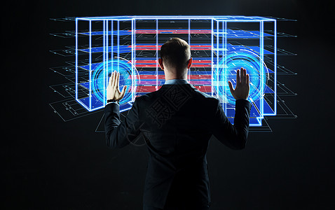 建筑,技术建筑商人与虚拟建筑蓝图投影屏幕上虚拟建设项目的商人虚拟建设项目的商人图片