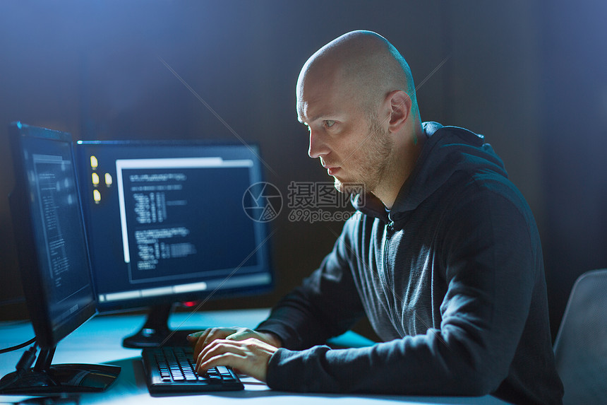 网络犯罪,黑客技术男黑客暗室编写代码用计算机病程序进行网络攻击黑客用计算机病进行网络攻击黑客用计图片