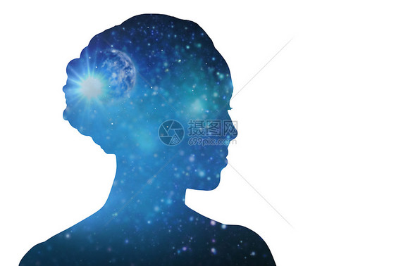 正念谐灵白色背景下的蓝色女轮廓白色背景上的女人轮廓白色背景上的女人轮廓图片