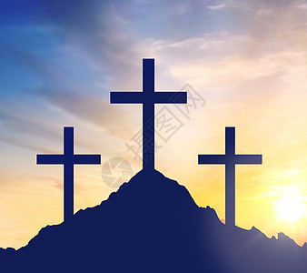 十字架,宗教基督教的三个十字架的轮廓加略山的天空背景加略山上三个十字架的轮廓加略山上三个十字架的轮廓图片