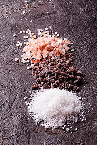 各种盐,粉红色喜马拉雅山黑色与海盐石板背景各种盐的元图片