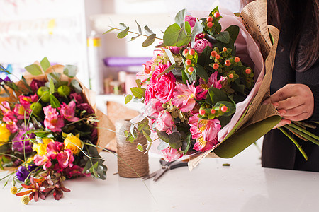 花店用粉红色的花时尚花花店用玫瑰花图片