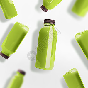 绿色冰沙果汁瓶图案白色背景,顶部视图,平躺品牌图片