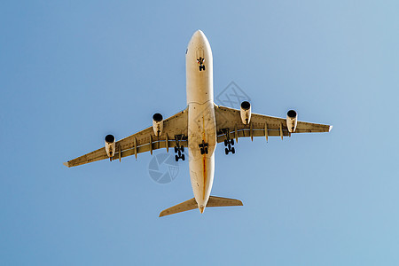 客机晴朗的蓝天上飞行图片