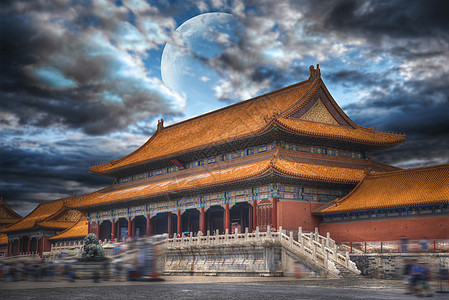 紫禁城世界上最大的宫殿建筑群位于北京的中心晚上月光下紫禁城图片