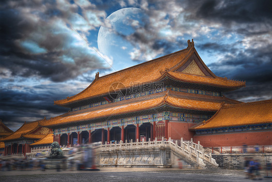紫禁城世界上最大的宫殿建筑群位于北京的中心晚上月光下紫禁城图片