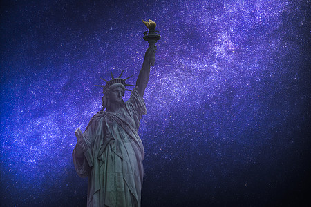 星空摄影,夜空闪耀自由新古典雕塑雕像自由岛西南曼哈顿岛,美国星空摄影,夜空闪耀自由女神像图片