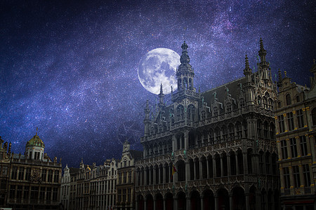 伟的地方布鲁塞尔中心的历史广场星星月亮晚上发光星星月亮晚上发光图片