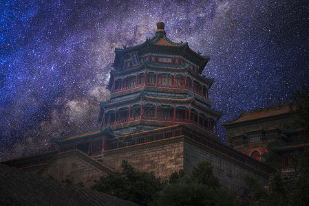 星空的夜景北京郊区的夏季皇宫星空的夜景图片
