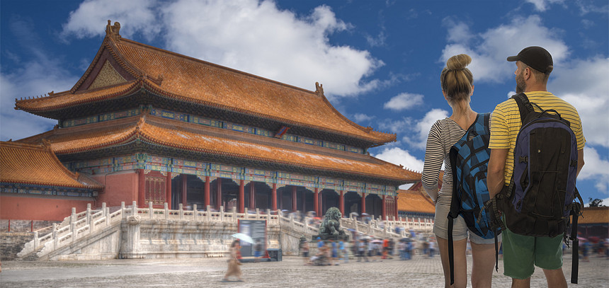 带着个女人中国北京旅行的男人紫禁城高清图片下载 正版图片300141832 摄图网