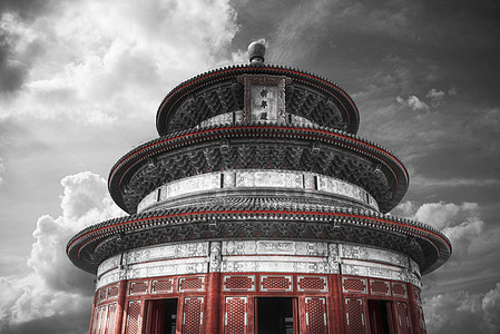天坛北京市中心的寺庙修道院建筑群黑白照片背景图片