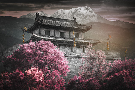 西安城墙红外线摄影图片