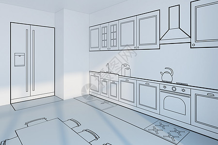 厨房规划,三维渲染图片
