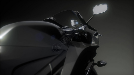 摩托运动自行车黑暗的工作室与明亮的灯光图片