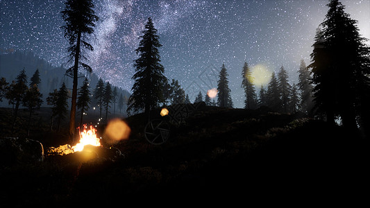 晚上山上休息的篝火图片