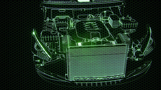 三维线框汽车模型与发动机水獭技术部件的全息动画三维线框汽车模型与发动机的全息动画图片