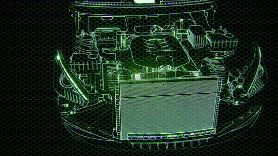 三维线框汽车模型与发动机水獭技术部件的全息动画三维线框汽车模型与发动机的全息动画图片