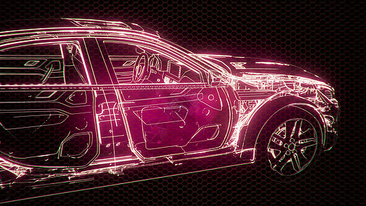 三维线框汽车模型与发动机水獭技术部件的全息动画三维线框汽车模型与发动机的全息动画图片