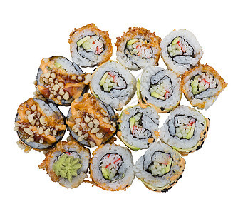 寿司卷品种隔离白色背景图片