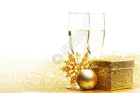 香槟杯诞装饰上闪闪发光的白色图片