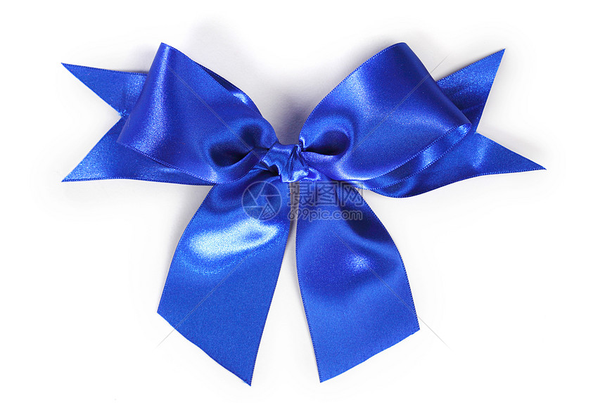 装饰蓝色缎子蝴蝶结隔离白色背景上