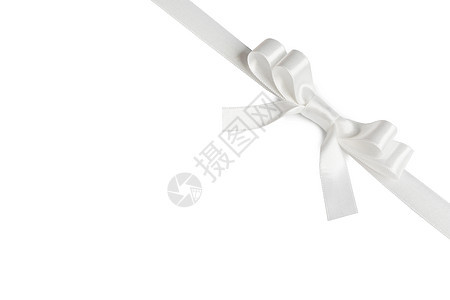 闪亮的白色缎带蝴蝶结隔离白色背景上节日礼物的闪亮的白色缎带蝴蝶结图片