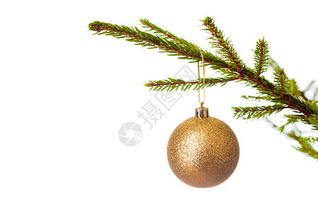 诞节庆祝节日背景与copyspace诞树装饰装饰诞树树枝上隔离白色背景上装饰装饰的诞树上图片