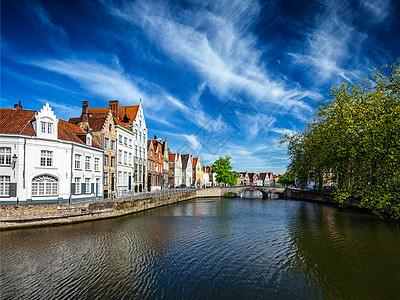 运河,桥梁排旧房子,布鲁日布鲁日,比利时布鲁日镇风景,比利时图片