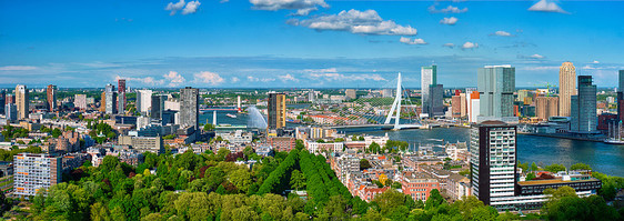 鹿特丹城市伊拉斯谟大桥的空中全景,埃拉斯谟布鲁尼乌韦马斯河上,埃洛马斯特鹿特丹城市伊拉斯谟桥的空中全景图片