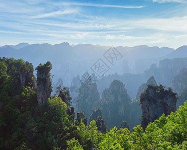 中国著名的旅游景点张家界石柱崖山日落湖南武陵源张家界山脉,中国图片