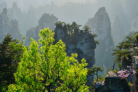 中国著名的旅游景点张家界石柱崖山日落湖南武陵源张家界山脉,中国图片