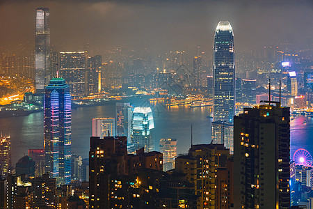 著名的香港风景香港摩天大楼天际线城市景观维多利亚峰照亮傍蓝色时刻中国香港香港摩天大楼天际线城市景观景观图片