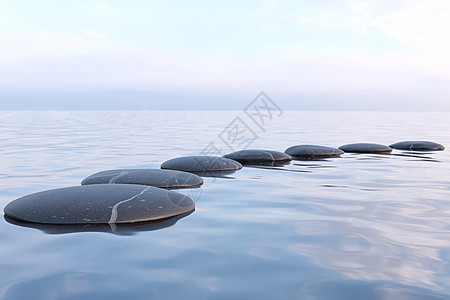 禅石水中与反射平冥想放松水中的禅宗石头高清图片