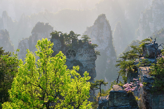 中国著名的旅游景点张家界石柱崖山日落湖南武陵源张家界山脉,中国图片