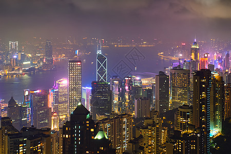 著名的香港风景香港摩天大楼天际线城市景观维多利亚峰照亮傍蓝色时刻中国香港香港摩天大楼天际线城市景观景观图片