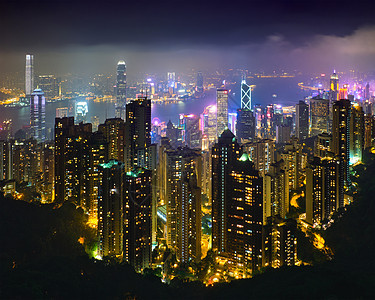 著名的香港风景香港摩天大楼天际线城市景观维多利亚峰照亮傍蓝色时刻中国香港香港摩天大楼天际线城市景观景观图片