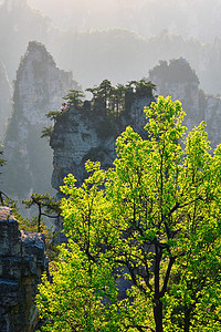 中国著名的旅游景点张家界石柱崖山日落湖南武陵源张家界山脉,中国图片