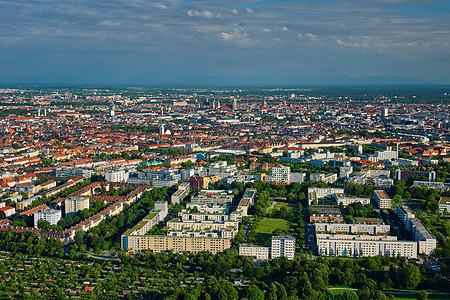 奥林匹克塔奥林匹克塔俯瞰慕尼黑中心慕尼黑,巴伐利亚,德国慕尼黑的鸟瞰慕尼黑,德国图片