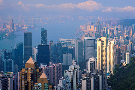 著名的香港景观香港摩天大楼天际线城市景观维多利亚峰日落中国香港香港摩天大楼天际线城市景观景观图片