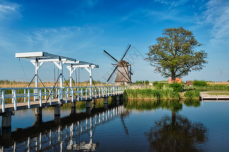 荷兰农村兰斯克与风车桥梁著名的旅游景点金德尔迪杰克荷兰荷兰金德尔迪克的风车荷兰图片