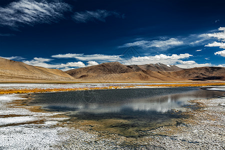 喜马拉雅山的TsoKar波动盐湖拉普舒,拉达克,查谟克什米尔,喜马拉雅山的高山湖TsoKa图片